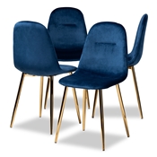 Baxton Studio Elyse Glam and Luxe Navy Blue Velvet Fabric Upholstered Gold Finished 4-Piece Metal Dining Chair Set